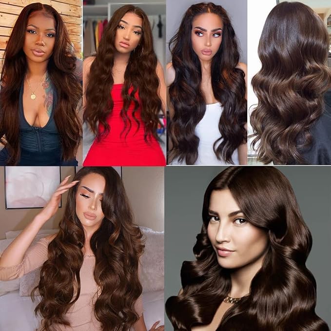 Brown Body Wave Bundles Human Hair Chocolate Brown Bundle Niegmeag Brazilian Virgin Remy Hair 3 Bundles 14 16 18 Inch Color 4 Body Wave Bundle Double Weft Hair Weave