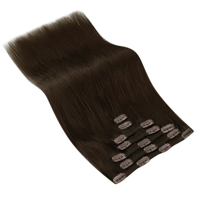 Ve Sunny Dark Brown Hair Extensions Clip ins for Women Human Hair Extensions Clip ins Real Human Hair 18Inch Thick End Clip in Hair Extensions Double Weft 120g