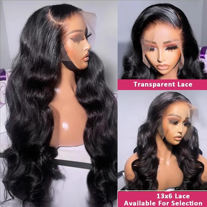 Body Wave Lace Front Wigs Human Hair 200 Density 24Inch 13x6 Body Wave Frontal Wigs Human Hair with Baby Hair Natural Hairline Natural Black