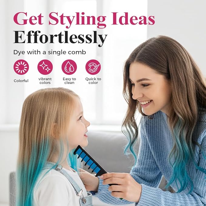Festive Fun Hair Chalk Combs, Temporary Hair Dye Chalk Comb, Instant Hair Color Comb Washable Quick Dry Vibrant Temporary Color for All Ages for Birthday Party, Christmas Gifts (6 Colors) (10pcs)