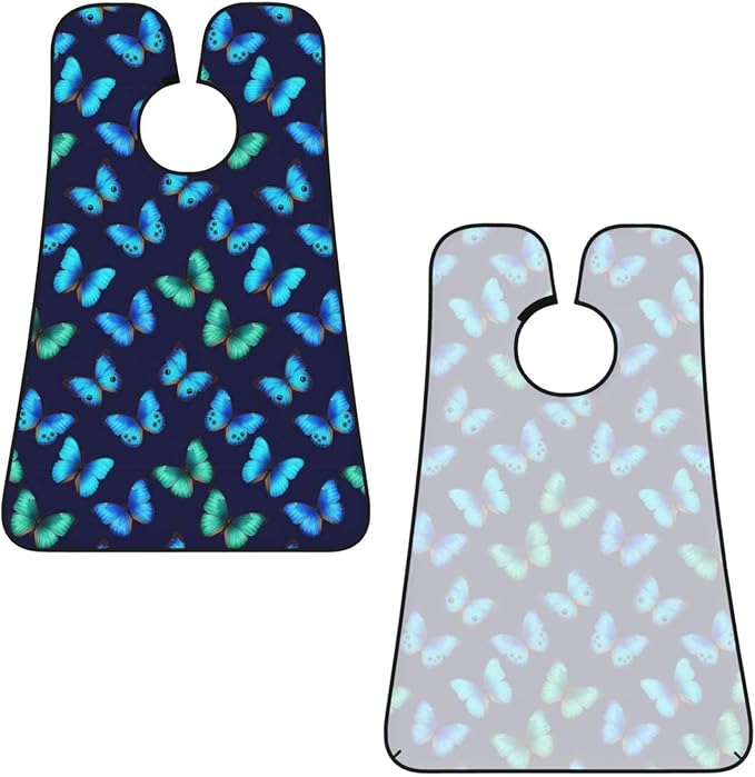 Beard Shaving Cape with Suction Cups, Blue Butterfly Beautiful Butterflies Shave Bib, Non-Stick Waterproof Hair Catcher, Grooming Bib for Men Husband
