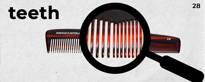 #28 Handmade Wide Narrow Tooth Comb Tortoise Havana Acetate Thick Coarse Curly Thin Fine Straight Hair Detangling Parting Grooming Teasing Hair Styling Hairdresser Barber Hairdressing Wet Dry