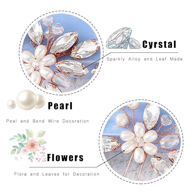 JAKAWIN Pearl Bride Wedding Hair Pins Bridal Hair Piece Accessories Decorative Hair Clips for Women HP065 (Rose Gold)