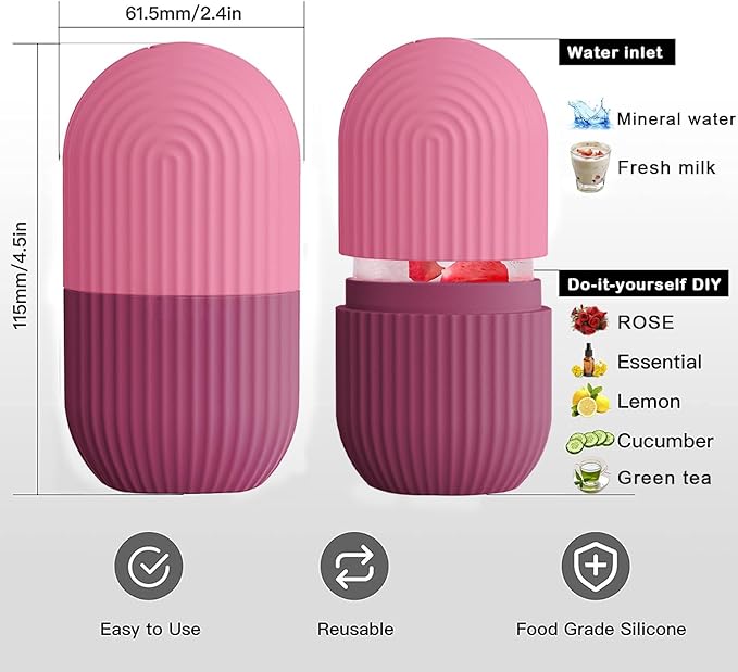 XHJRI Ice Face Roller Massager,Ice Cube Roller for Face, Eyes and Neck Naturally Conditioning and Skin Care,De-Puff Eye Bags,Reduce Migraine Pain,Reusable Massage Silicone Ice Mold (Rose)