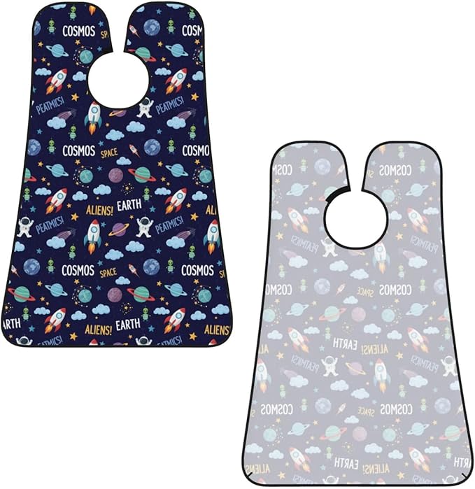 Beard Trimming Catcher Apron, Waterproof Non-Stick Grooming Bib for Shaving, Ideal for Men Dad Father’s Day, Cartoon Space Rockets Astronaunt Planets Stars Alien Art Shave Bib