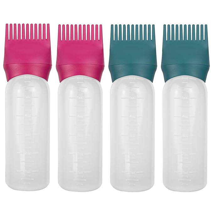 4 Pack Root Comb Applicator Bottle, Hair Oil Comb Applicator for Hair Dye, Shampoos, Salons (Red+Green)