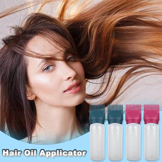 ELANE 4 Pack Root Comb Applicator Bottle, Hair Oiling Applicator for Hair Dye, Shampoos, Salons (Red+Green)
