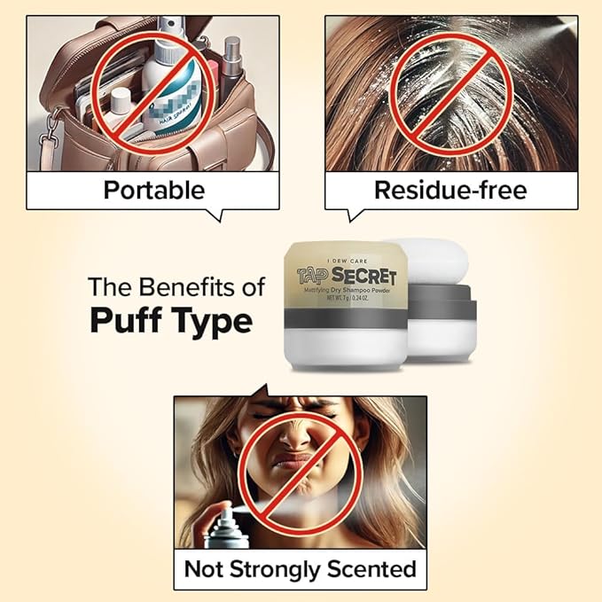 I DEW CARE Biotin Clarifying Dry Shampoo - Tap Secret Original Trio Set | Strengthening & Volumizing, Powder Type, Refillable, Non-aerosol, Brunette, Korean Ginseng, Stocking Stuffers, 0.26 Oz * 3ea