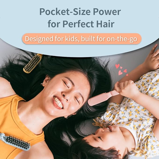 Uffy MiniPop Travel Hair Brush – Mini Folding Boar Bristles for Women, Men & Kids | Kid-Friendly Compact Comb for Wet & Dry Hair, Curly or Straight | Pocket-Size Detangler - Lemonade on Baby Blue