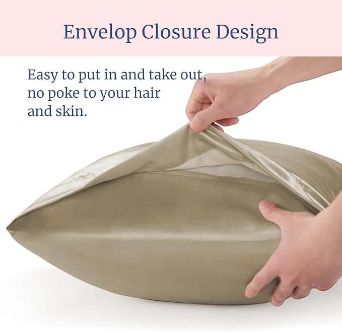 BEDELITE Satin Pillowcase for Hair and Skin, Super Soft Similar to Silk Pillow Cases 4 Pack with Envelope Closure, Cooling Pillowcases for Women Men (20"x30" Queen Size, Taupe)