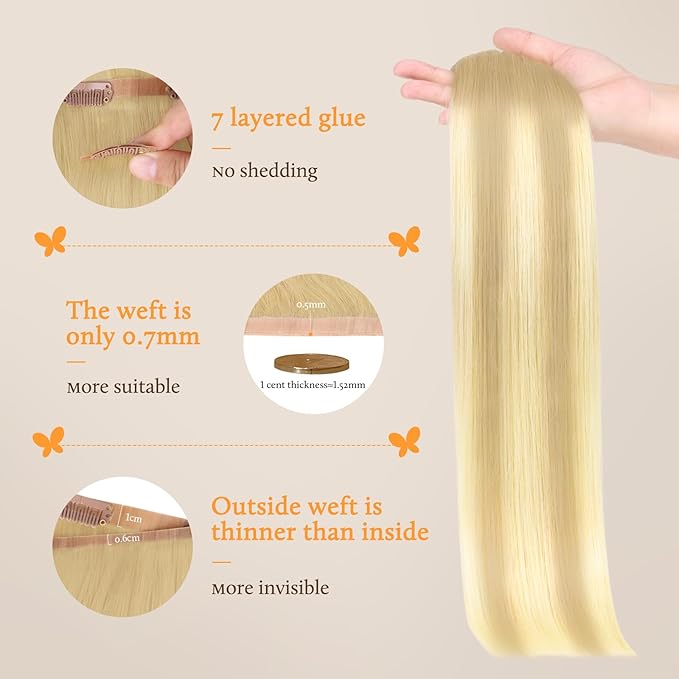 DOORES Seamless Clip in Human Hair Extensions - Dirty Blonde Mixed Platinum Blonde, 150g 7pcs 20 Inch, Remy Thick Straight Invisi Edge