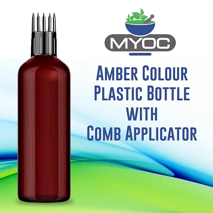 Empty Amber Color Hair Root Comb Applicator Bottle with Comb Cap for applying Hair Oil, Shampoo & Hair Dye, Refillable, Leak Proof, Reusable Multipurpose Use - 100 ml Pack of 4