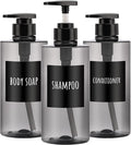 Segbeauty Shower Bottles Refillable, 3pcs 16.9oz/500ml Liquid Dispenser with Labels, Empty Plastic Lotion Pump Press Bottles for Shampoo, Conditioner, Body Soap, Hand Soap, Bathroom, Hotel - Gray