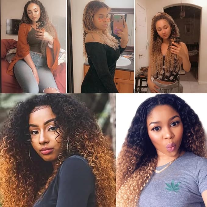 Ombre Bundles Human Hair Blonde Water Wave Bundle Niegmeag Virgin Remy Hair 3 Bundles 14 16 18 Inch T1B/4/27 Wet and Wavy Human Hair Bundle 300g