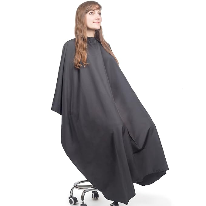 Hair Cutting Cape - Large Lightweight Water Resistant Salon Cape with Snap Closure - 60in x 57.5in for Adults (Black)