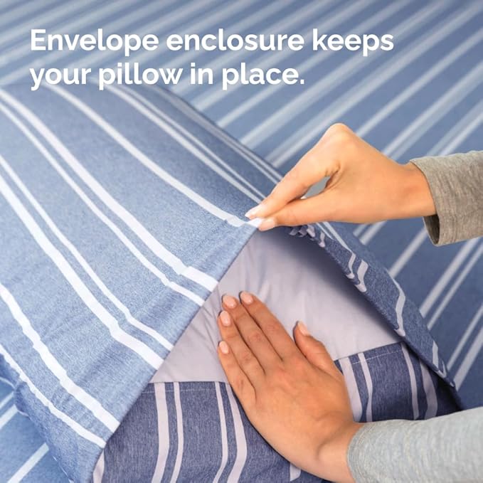 King Pillow Cases Set of 2 - Ultra Soft Hotel Quality Pillowcase Covers - Comfy, Cozy & Wrinkle Free - Shrinkage and Fade Resistant - Machine Washable Pillow Protectors - 2 Piece Set - Blue Stripes 3
