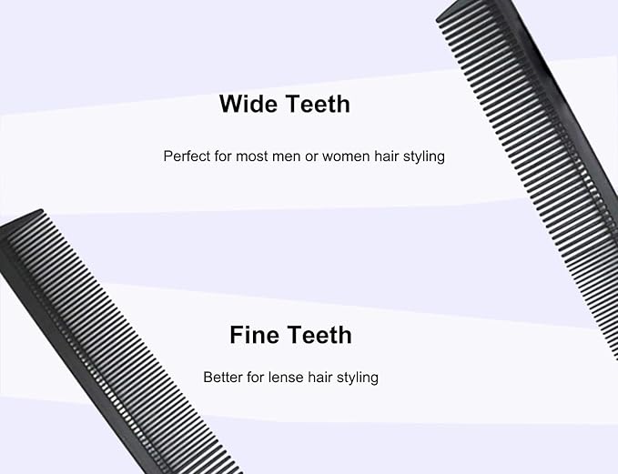 Professional Black Carbon Fiber Teasing Comb, Fine and Wide Tooth Hair Barber Comb For All Hair Types