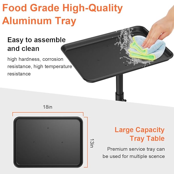 JOSTZHXIN Salon Rolling Tray, Premium Aluminum Tattoo Tray, Salon Rolling Cart Adjustable Height, SPA Service Rolling Trolley Tray for Beauty Hairstylist Dental Clinic,Black