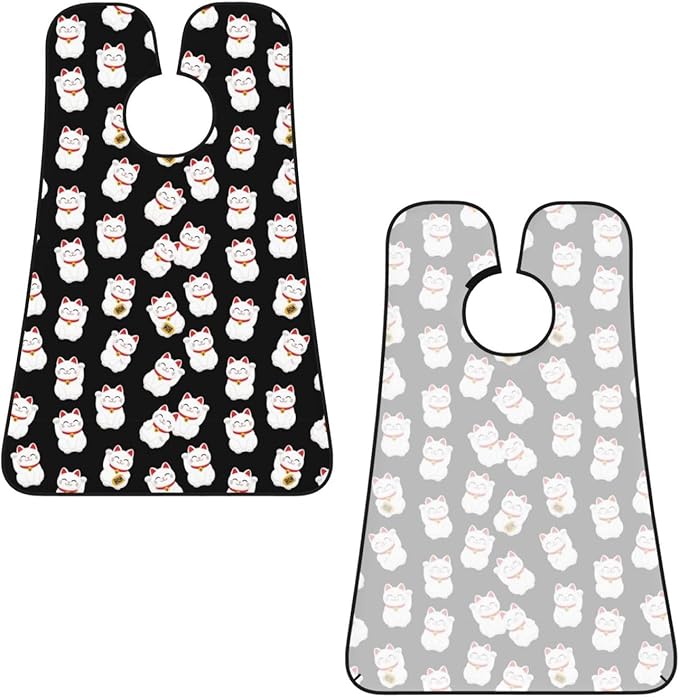 Stretchable Beard Cape, Non-Stick Hair Catcher for Trimming, Waterproof Grooming Apron, Cute Kitten Cats Lucky Cat Black