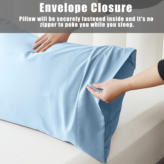 Pillow Cases Standard Size 2 Pack, Bamboo Rayon Cooling Pillowcases with Envelope Closure, Cool Breathable Pillow Case for Hot Sleepers & Night Sweats, 20x26 inches, Aqua Blue