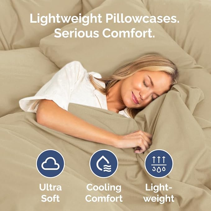 King Pillow Cases Set of 2 - Ultra Soft Hotel Quality Pillowcase Covers - Comfy, Cozy & Wrinkle Free - Shrinkage, Stain and Fade Resistant - Machine Washable Pillow Protectors - 2 Piece Set - Beige
