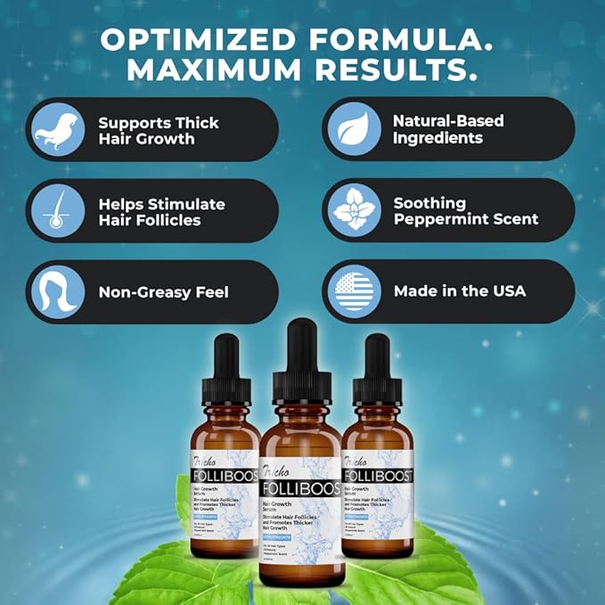 Tricho Labs Folliboost Hair Growth Serum - Natural-Based Formula w/Biotin & Peppermint Oil - Hair Care for Thicker & Fuller Hair - 2oz