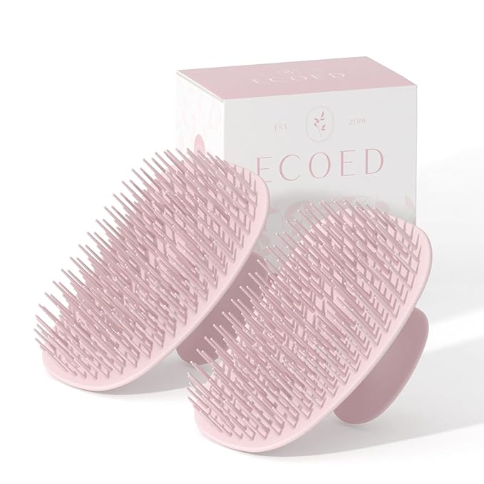 2 PC Scalp Massager Shampoo Brush, Scalp Scrubber & Exfoliator for Dandruff Removal, Wet & Dry and Detangler for Men and Women, Suitable for Short Medium Hair (Pink)