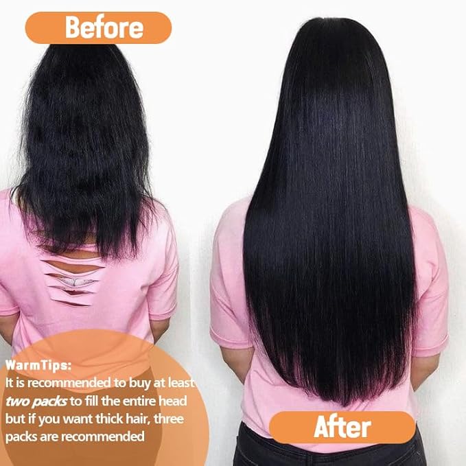 Clip in Hair Extensions Real Human Hair Straight Brazilian Human Hair Clip in Extensions 8Pcs 120g Silky Straight Remy Hair Clip ins for Women (18inch, #1B Natural Black)
