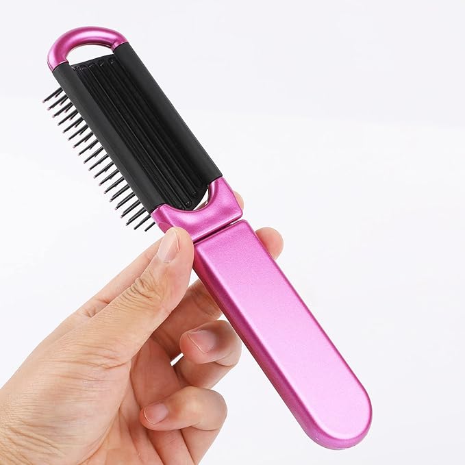 Sliverdew Travel Hair Brush, 2 Pieces, Folding Hair Brush with Mirror, Compact Hair Comb, Portable, Collapsible Pocket Brush, Small, for Women, Silver & Purple