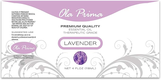 Ola Prima 4 oz Lavender Essential Oil for Diffuser, Soap, Candle Making, and Aromatherapy