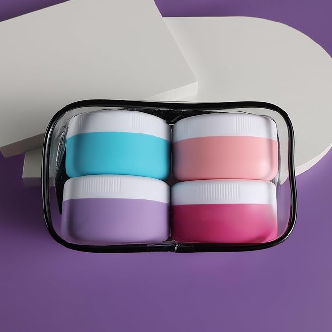 Travel Containers for Toiletries, Silicone Cream Jars BPA-Free, Leak-proof 1.35oz Travel Size Containers, Portable Size Silicone Jars with Lid for Cosmetic Face Hand Body Cream (4 Pack)
