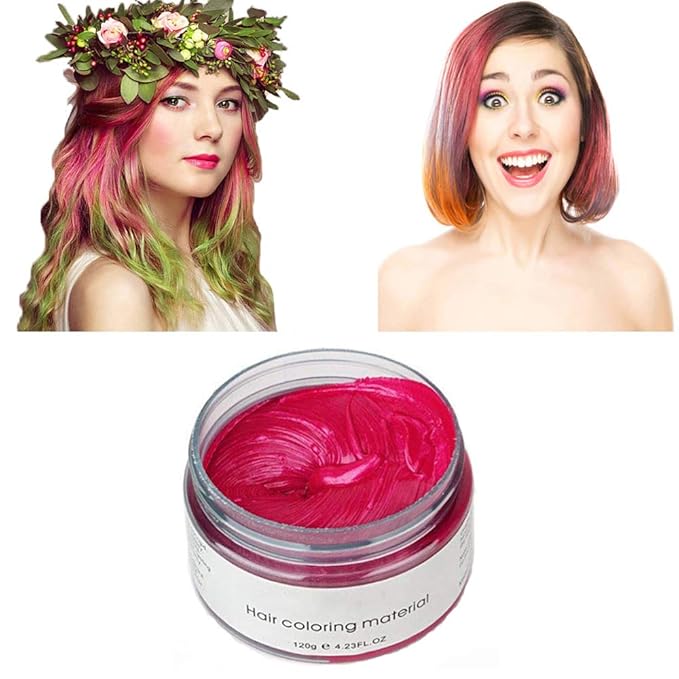 Pink Red Hair Color Wax, Natural Hairstyle Wax 4.23 oz, Temporary Hairstyle Cream for Party, Cosplay, Halloween, Daily use, Date, Clubbing (Pink Red)