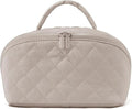 Petition Travel Makeup Bag for Woman,Festivalment Lay Flat Makeup Bag, Wide Open Water-Resistant Cosmetic Case,Puffy Padded Organizer for Toiletries & Brushes Large Capacity with Compartments (Khaki)