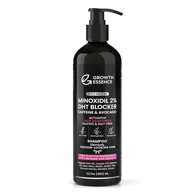 Women’s 2% Minoxidil Hair Regrowth Shampoo – Biotin, Caffeine & DHT Blockers for Thicker-Looking Hair – Strengthening Formula with Keratin, Castor Oil, Green Tea & Rosemary 12.17 fl oz