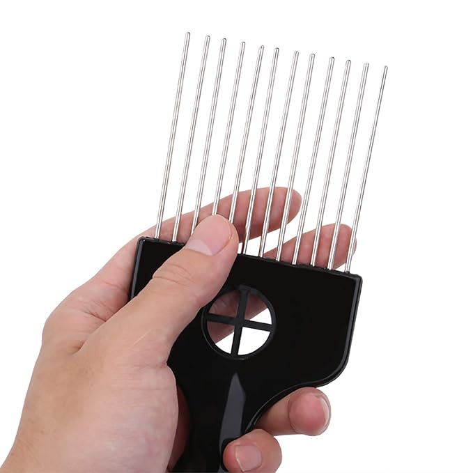 Hair Pick, Hair Comb, Metal Pick Comb, Detangle Wig Braid Hair Styling Comb, Black, 1 PACK