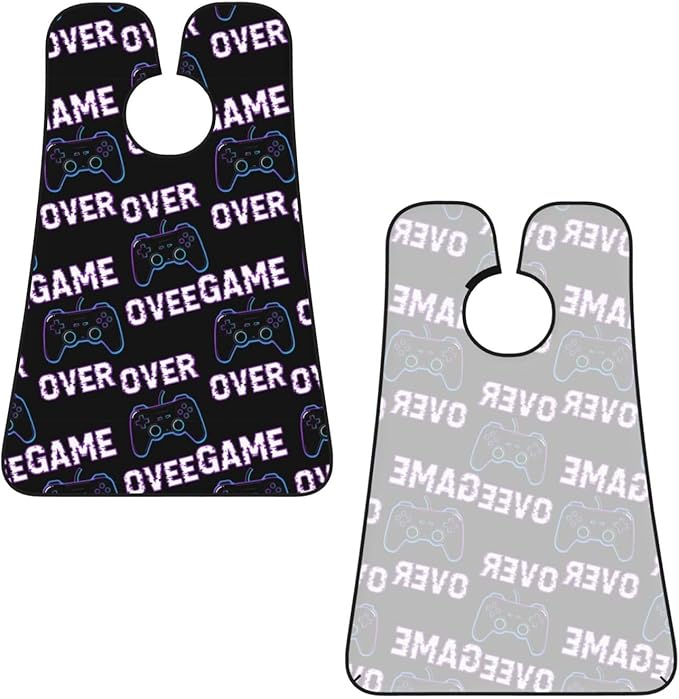 No-Slip Shaving Bib, Beard Grooming Apron with Strong Suction Cups, Video Gamers Joystick Game Over