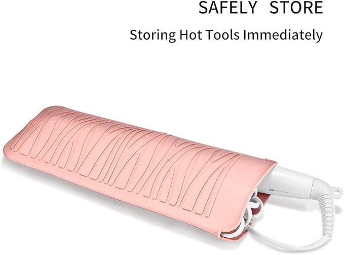 Silicone Heat Resistant Travel Pouch for Hair Straighteners, Crimping Irons, Curling Wands, Flat Irons, and Styling Tools (1 Pack, Pink)