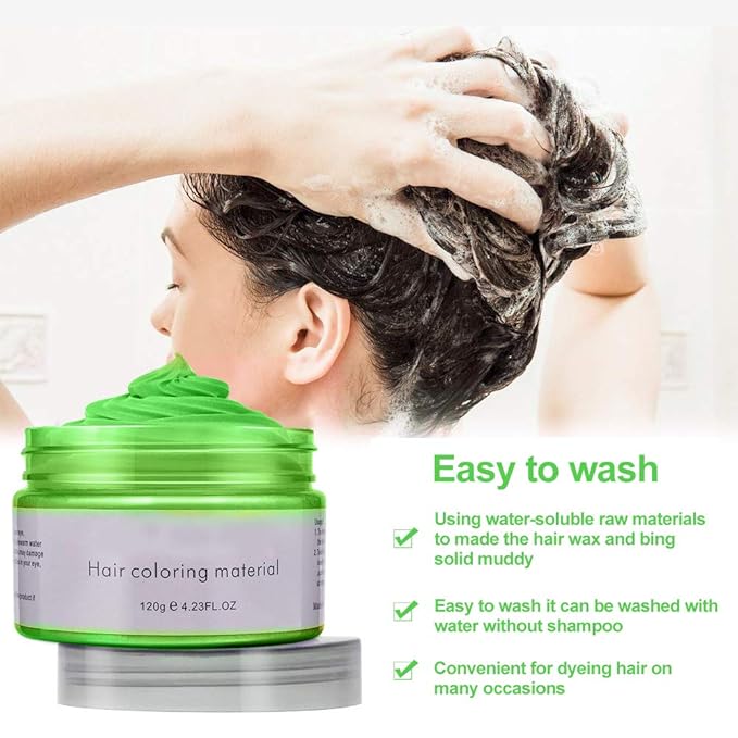 Green Wax Hair Color, Natural Hair Strong Style Gel Cream Hair Dye, Instant Hairstyle Mud Cream for Party, Cosplay, Masquerade etc.