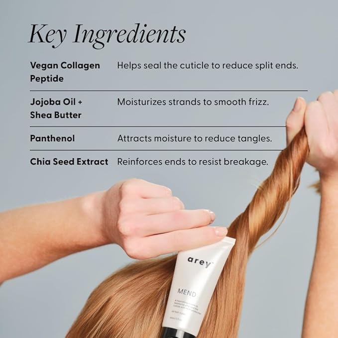 Arey Mend Heat Protectant Leave-In Conditioner | Detangles, Rehydrates, Strengthens and Protects Hair up to 450°F | Vegan, Cruelty-Free & Gluten-Free (2 Fl Oz)
