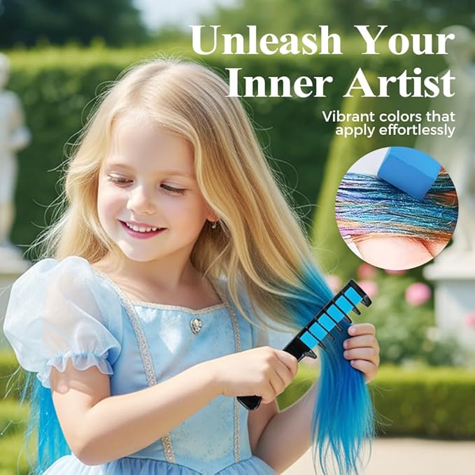 Festive Fun Hair Chalk Combs, 2026 New Chalk Hair Color for Girls, Temporary Wash out Hair Color Kids, Christmas Girl Gifts, Skin Safe Materials (6 colors)
