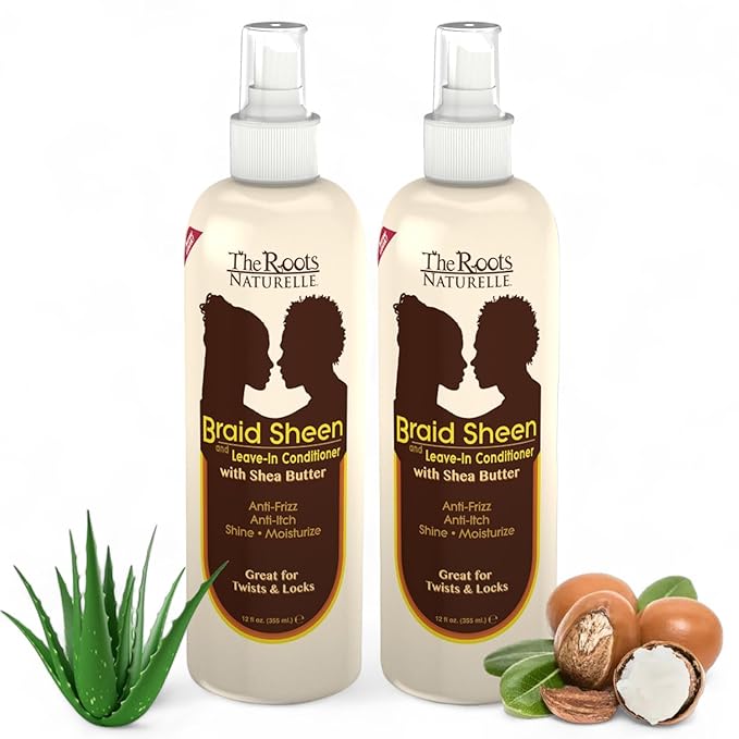 The Roots Naturelle Braid Sheen Braid Spray Twin Pack | 24 Fl Oz | Leave-in Conditioner with Shea Butter | Enriched with Vitamins and Essential Oils | Anti-Itch, Anti-Frizz | Great for Twists and Locs