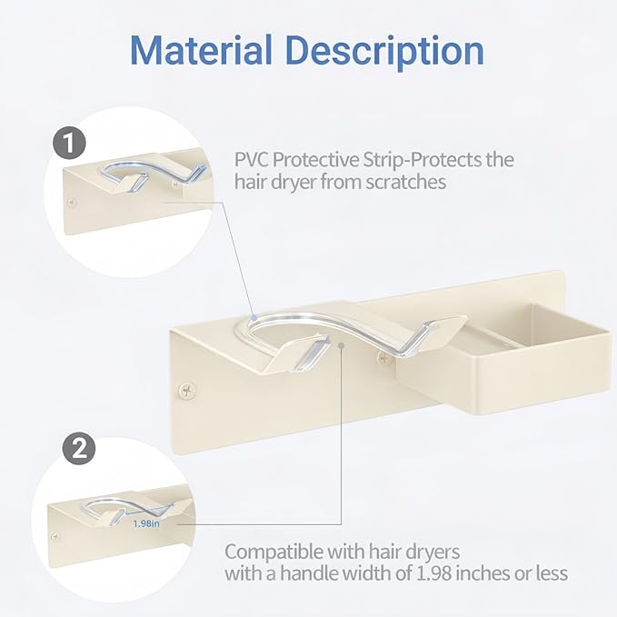 Hair Dryer and Straightener Holder, Hair Tool Organizer Wall Mount for Bathroom, Stainless Steel Straightener Holder, Blow Dryer Holder Adhesive/Drilling HairDryer Stand White UEMUSI