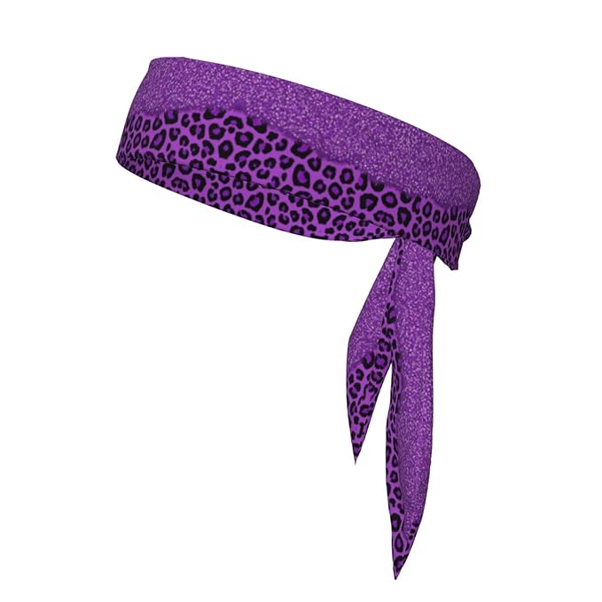 Men's Women Novelty Sports Sweat Bands Hair Decor for Sports Workout Spa, Long Boho Style Purple Glitter Pattern Cheetah Leopard Print Head Band Headdress