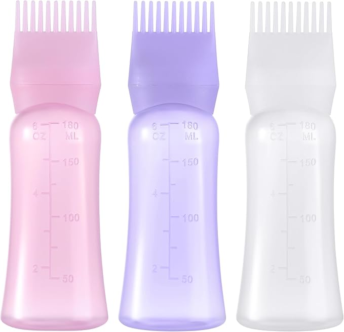 D Dymoece Root Comb Applicator Bottle 6 Ounce Hair Oil Applicator for Hair Dye, Hair Oiler Comb Bottle with Graduated Scale