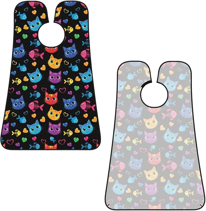 Adjustable Non-Stick Beard Apron, Hair Catcher Cape for Shaving Grooming, Waterproof with Suction Cups Men, Goth Cute Cat and Fish Shave Bib