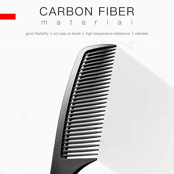 Large Detangling Comb With Professional Handle - Carbon Fiber, Cutting, Hairdressing, Styling, Round Tooth, Barber, Travel Hair Comb for Men and Women