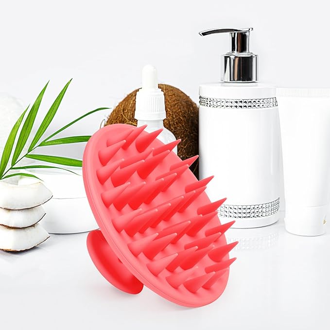 Silicone Scalp Massager Shampoo Brush, Scalp Brush for Hair Growth & Dandruff Removal, Hair Scrubber Scalp Stimulator Exfoliator Brush with Soft Bristles for Wet Dry Scalp Care (Rose Red)