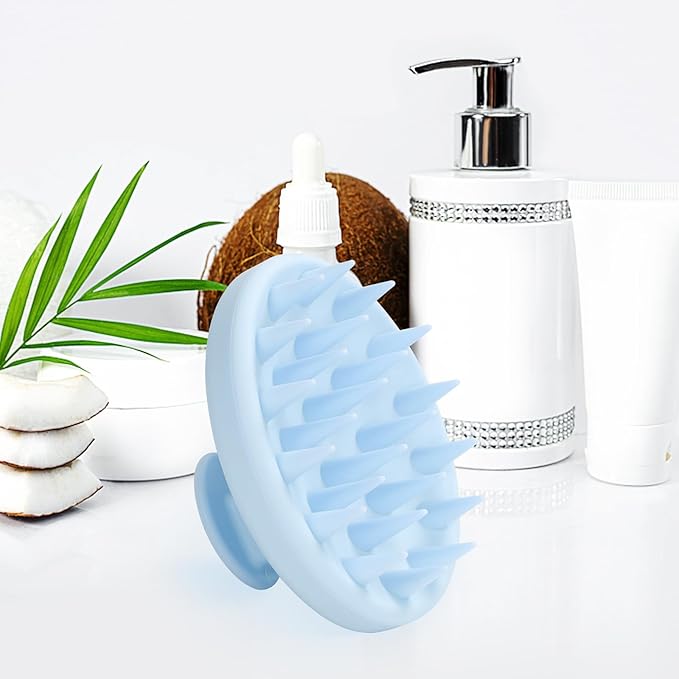 Silicone Scalp Massager, Scalp Scrubber for Hair Growth with Soft Bristles, Scalp Exfoliator Brush Dandruff Removal Shampoo Brush for Wet Dry Scalp Care (Light Blue)