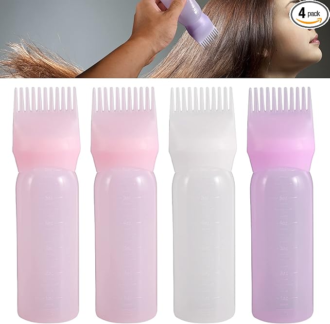 Abnaok Root Comb Applicator Bottle, 6 Ounce Applicator Bottle for Hair Dye Bottle Applicator Brush with Graduated Scale- 4 Pack