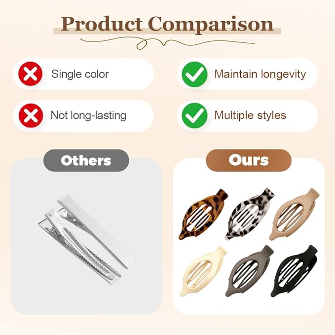 Flat Hair Clips for Women, French Hair Claw Clips for Thick, Thin, Long & Short Hair, Duck Billed Clips, No-Slip Grip Hair Styling Accessories for Women Girls Daily Use (Coffee 6PCS)